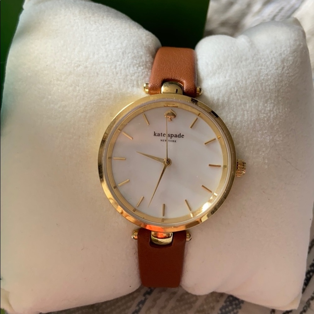 Kate space gold and brown leather watch